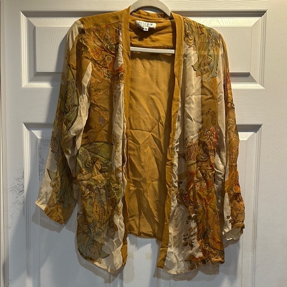 Citron Jackets & Blazers - Citron Santa Monica 100% Silk Art Deco Lady Print Open Cardigan M Kimono Jacket